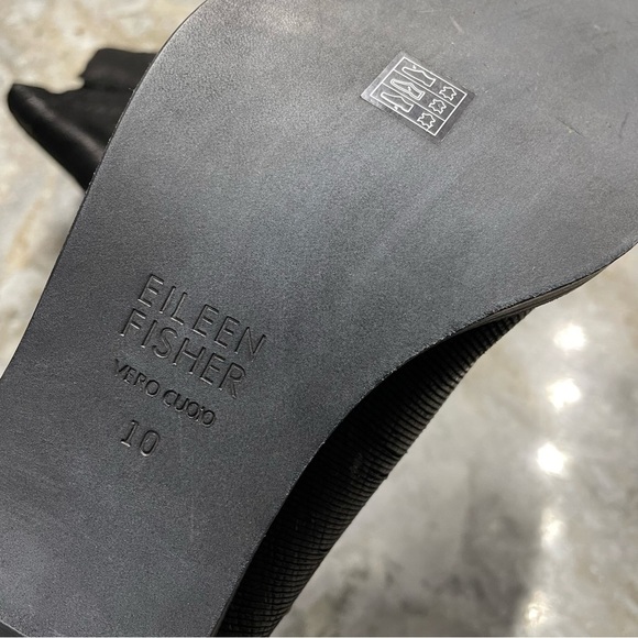 Eileen Fisher Great Bootie Boot Heel Black Intaglio Leather Women’s 10 - Picture 11 of 12
